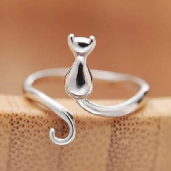 Silver Cat Ring Kitten Kitty Halloween Spooky Witch Christmas Birthday Gift NEW! - Picture 4 of 6